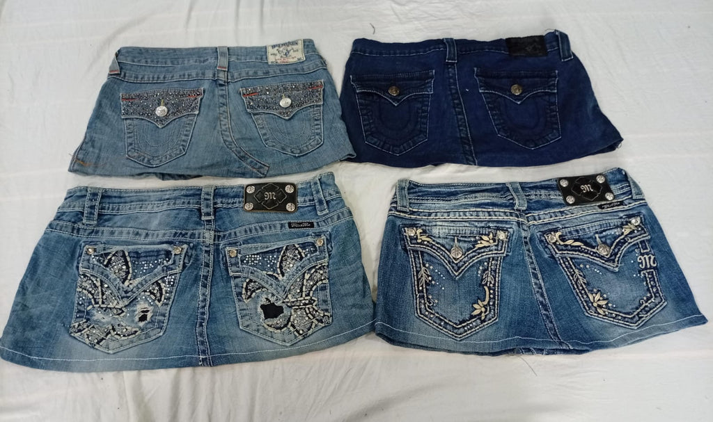 CR10890 Upcycled Miss Me and True Religion Mini Denim Skirts