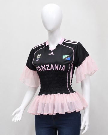 CR2080 Upcycled Ruffle Jersey Top