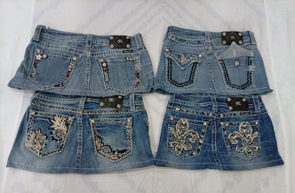 CR9717 Upcycled Miss Me Mini Denim Skirts