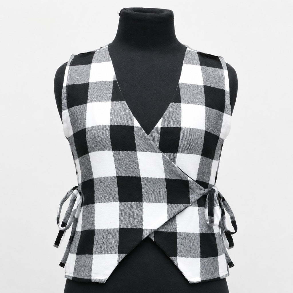 CR2055 UPCYCLED CHECK WRAP FLANNEL TIE-SIDE VEST