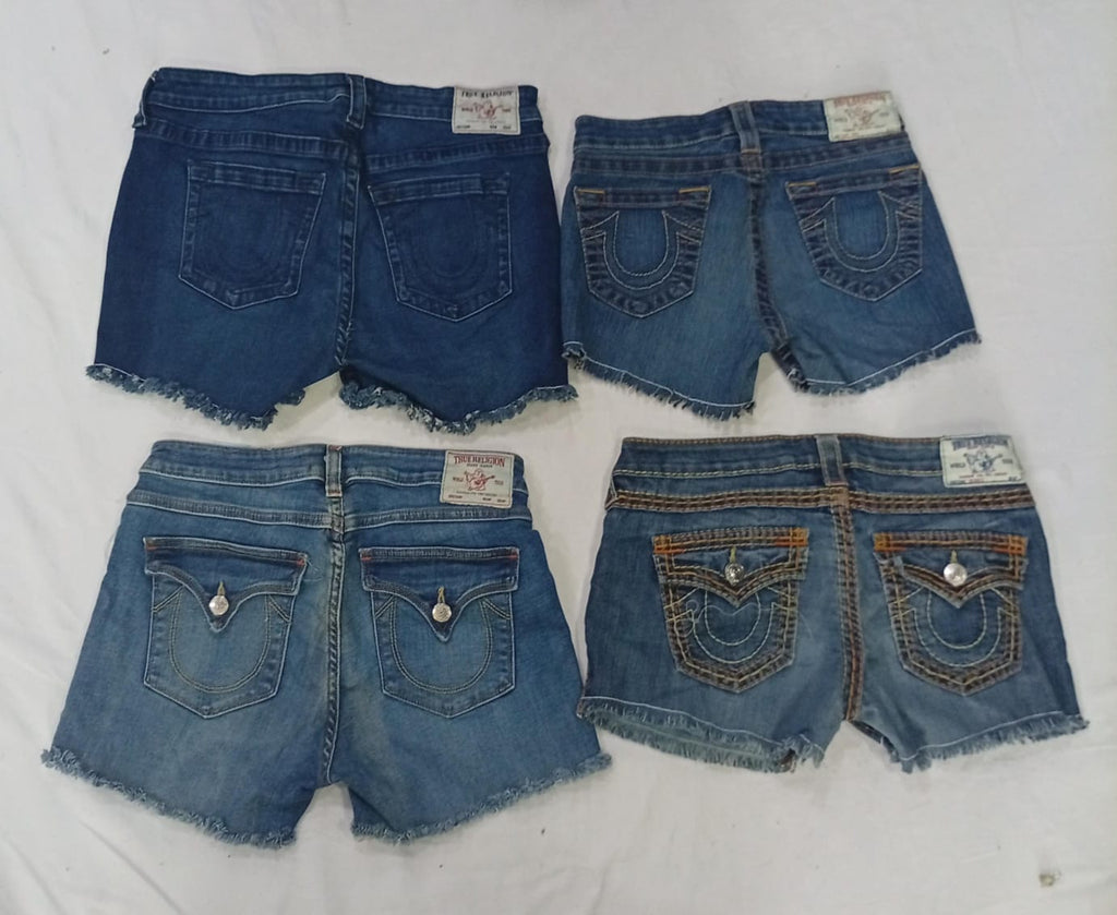 CR9339 Upcycled True Religion Mini Denim Shorts