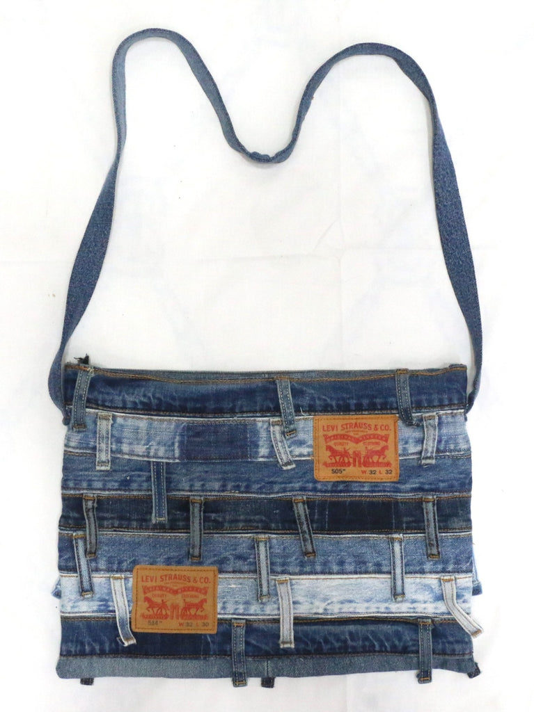 CR2014 UPCYCLED DENIM STRIP CROSSBODY BAG