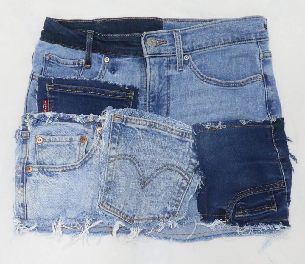 CR1560 Upcycled Patchwork Denim Mini Skirt