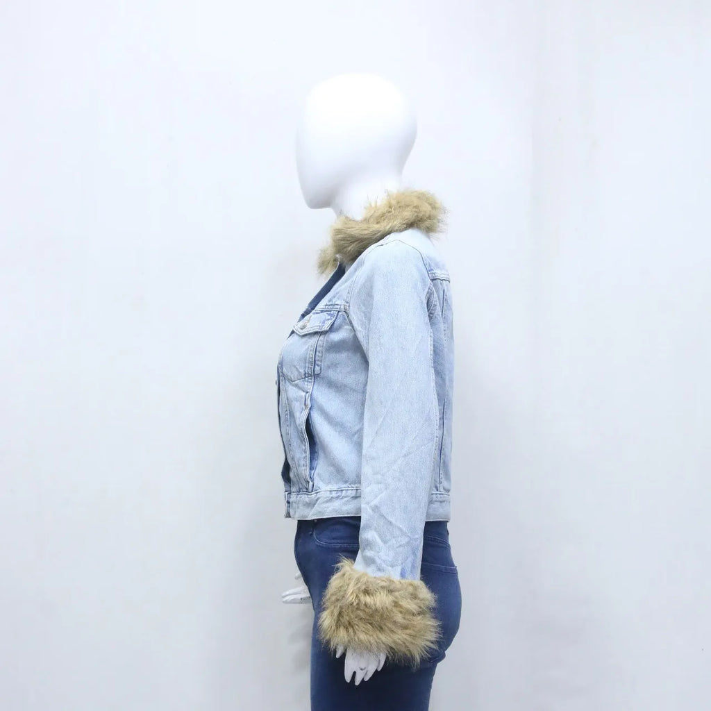 CR970 Upcycled Faux Fur Trim Denim Jacket