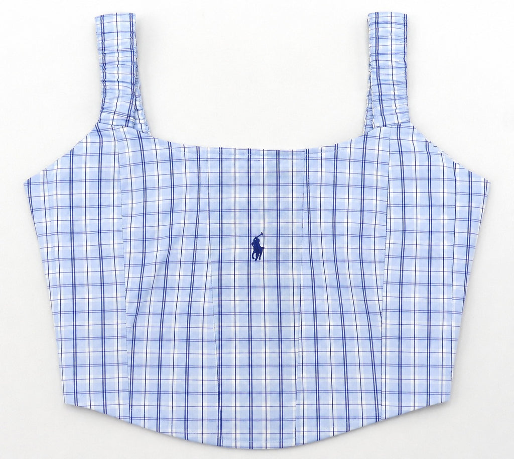 CR1808 UPCYCLED LACE-UP CHECK CORSET TOP