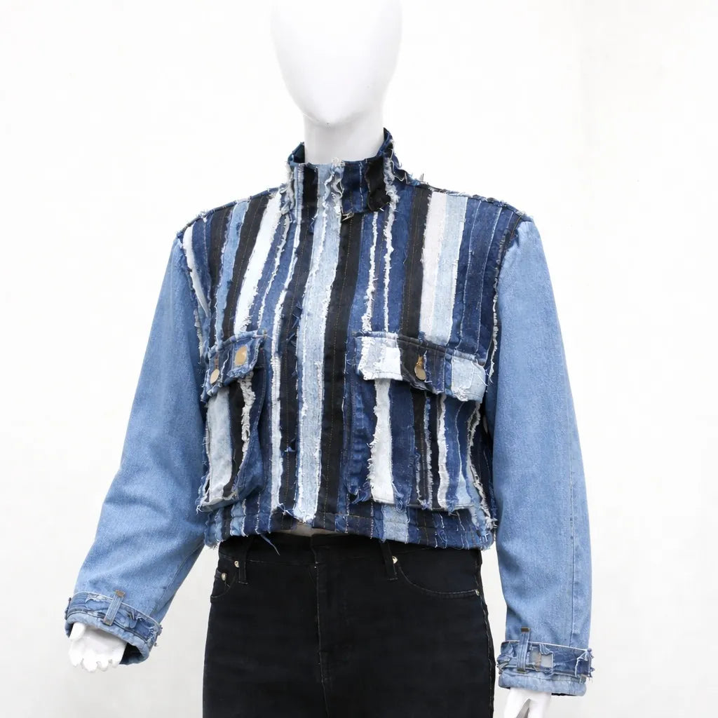 CR1189 Creed Vintage Upcycled Stripe Denim Jacket