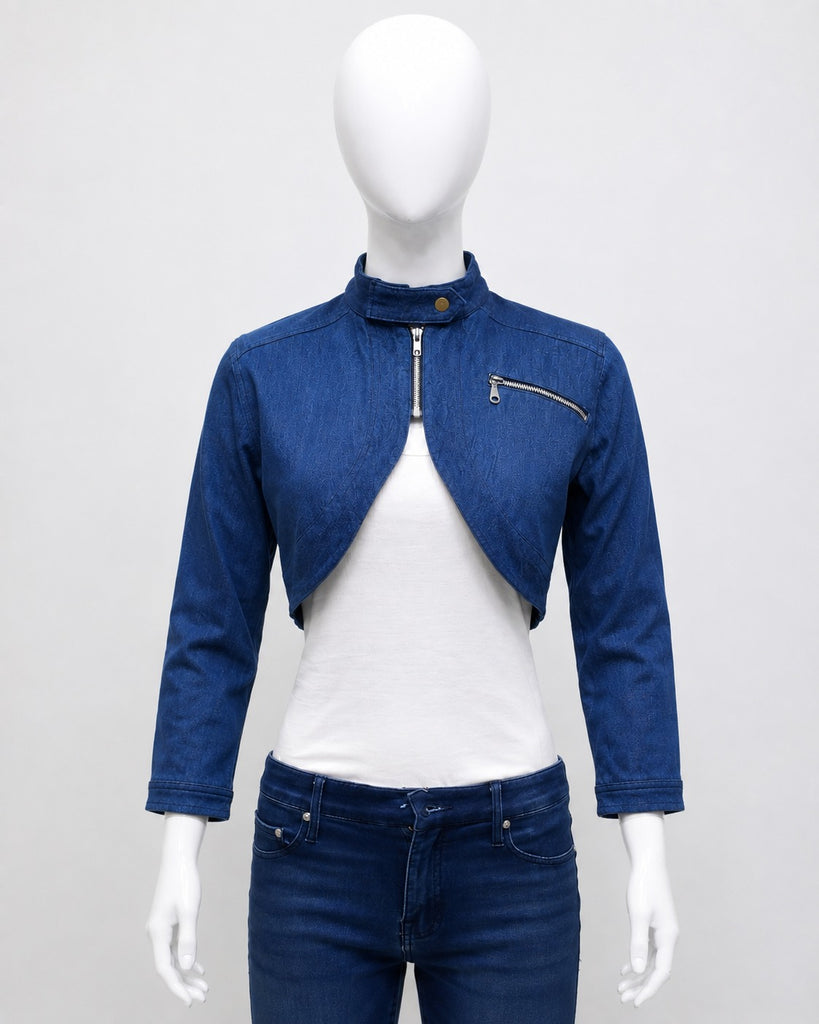 CR2010 UPCYCLED DENIM MOTO BOLERO JACKET