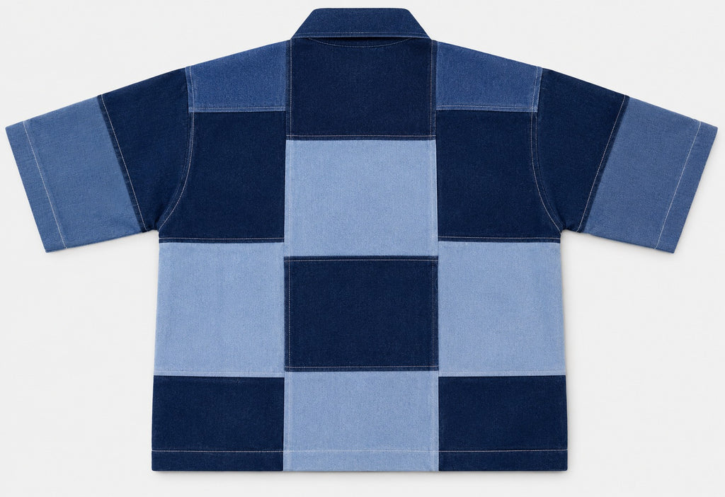 CR1832 UPCYCLED PATCHWORK BOW DENIM SHIRT
