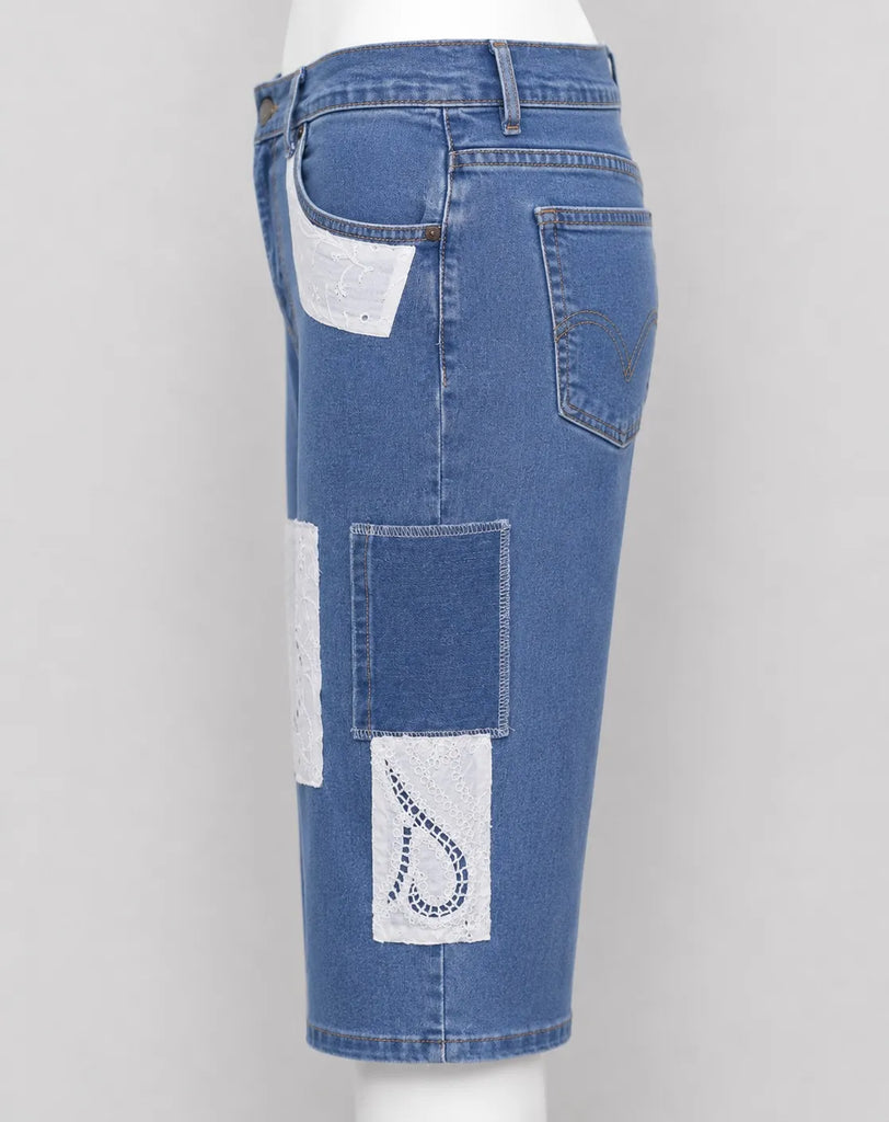 CR1583 Upcycled Lace Patch Denim Jorts