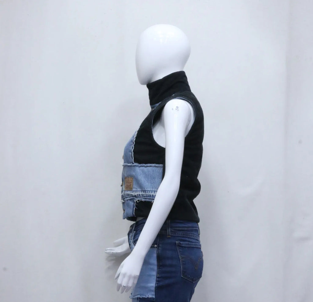 CR1481 Rework Denim Patch Vest – Sleeveless Panel Workwear Top