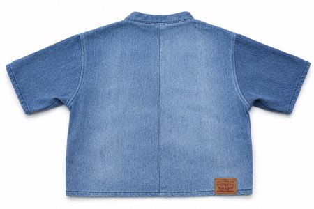 CR2147 UPCYCLED DENIM VARSITY CROP TOP
