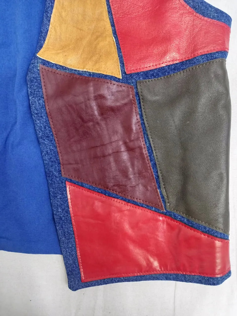 CR951 Upcycled Patchwork Leather Vest – Multi Panel Vintage Rework
