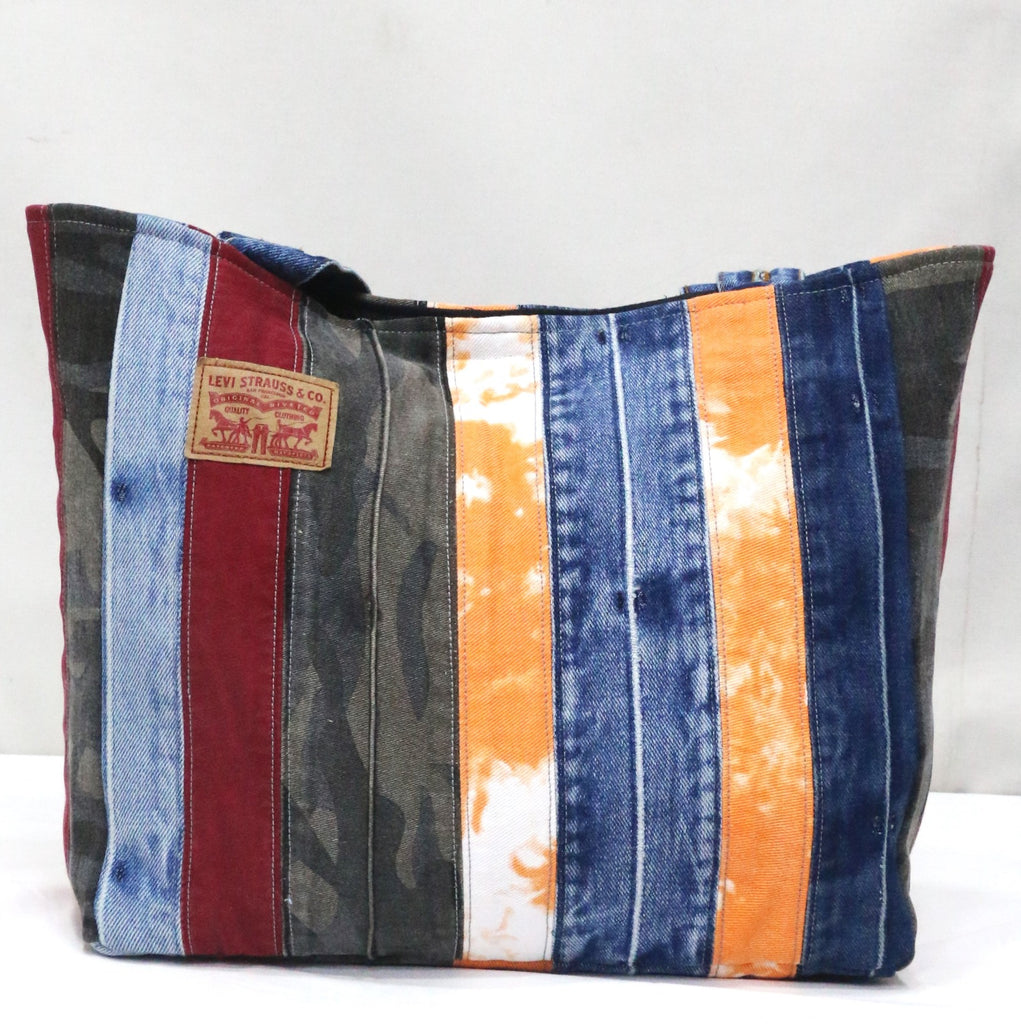 CR1876 UPCYCLED PATCHWORK DENIM TOTE BAG