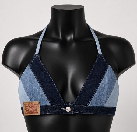 CR2079 Upcycled Denim Halter Bralette