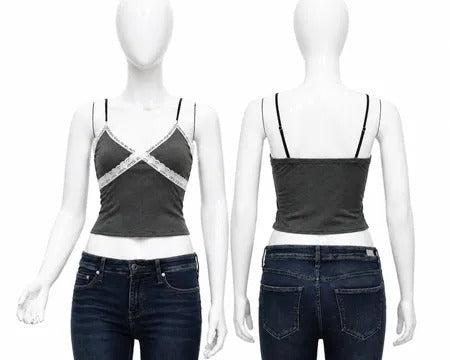 CR1836 Upcycled Lace Strap Cami Top