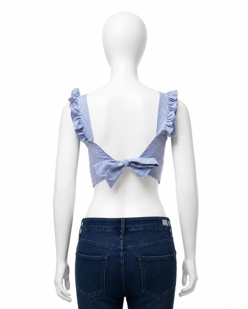 CR1858 Upcycled Gingham Ruffle Top