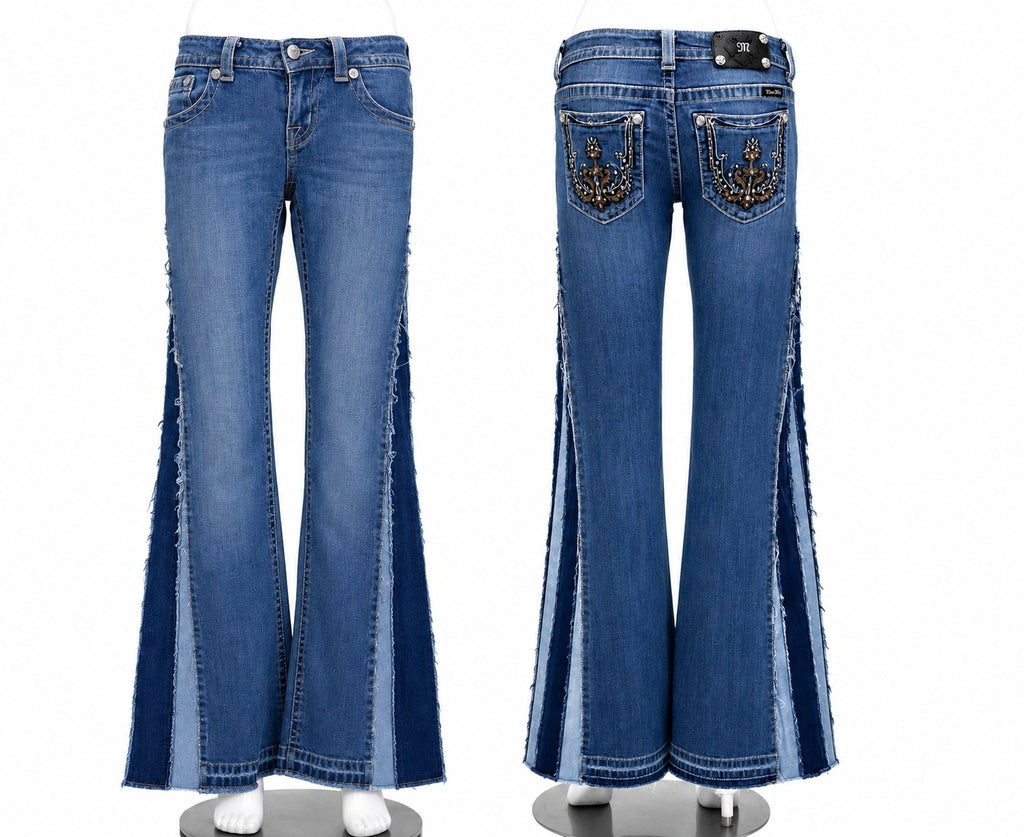 CR1869 UPCYCLED PANEL FLARE JEANS