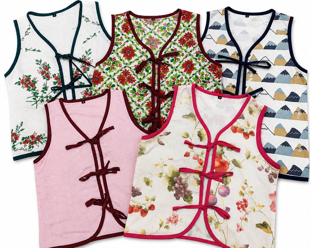 CR1628 UPCYCLED FLORAL TIE FRONT VEST