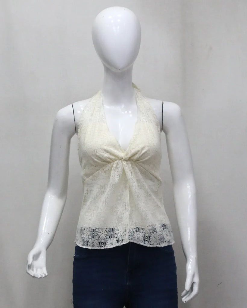 CR1459 Ivory Lace Twist Halter Top