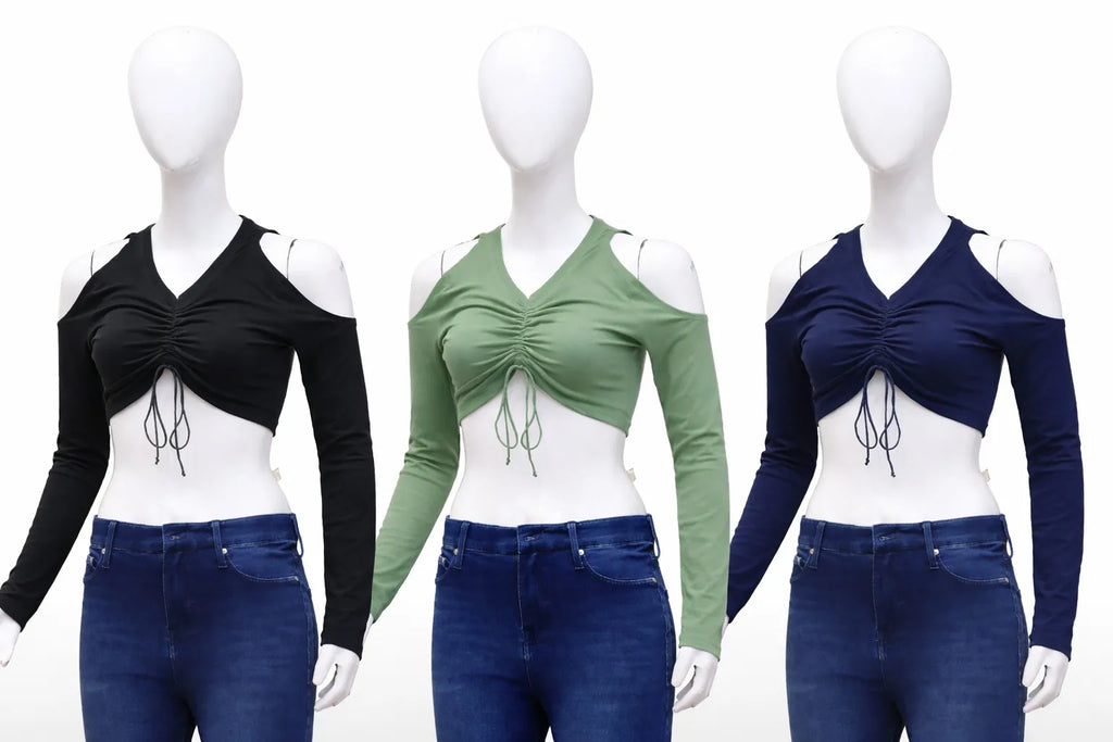 CR1414 Ruched Cut-Out Crop Top