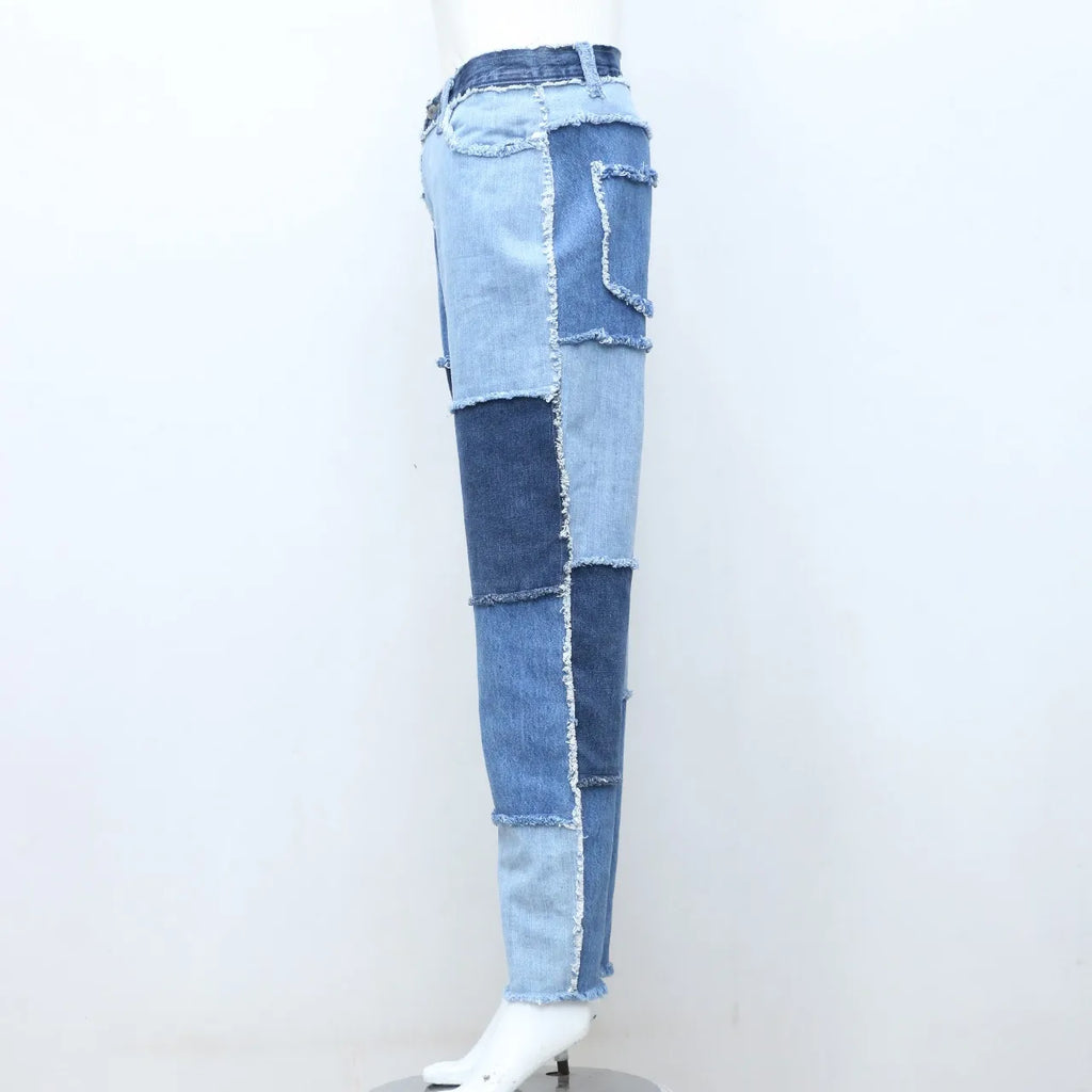 CR138 Upcycled Denim Jeans With Frayed Patches