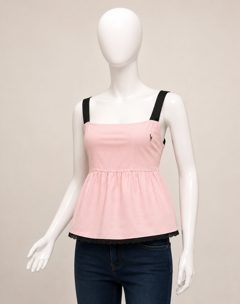 CR1920 UPCYCLED OPEN-BACK TIE PEPLUM TOP