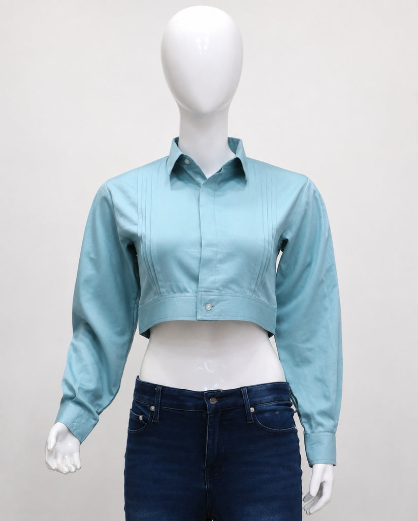 CR1982 UPCYCLED PINTUCK CROPPED SHIRT