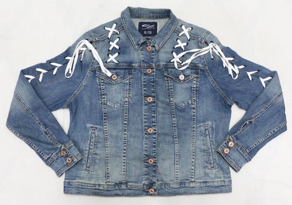 CR1813 UPCYCLED LACE-UP DENIM JACKET
