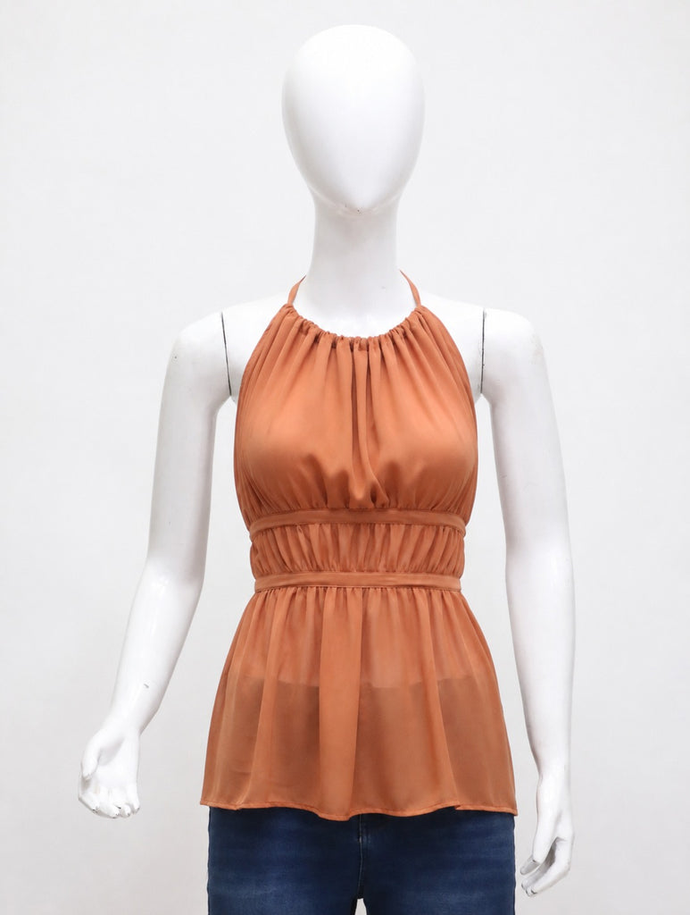 CR2026 UPCYCLED GATHERED HALTER PEPLUM TOP