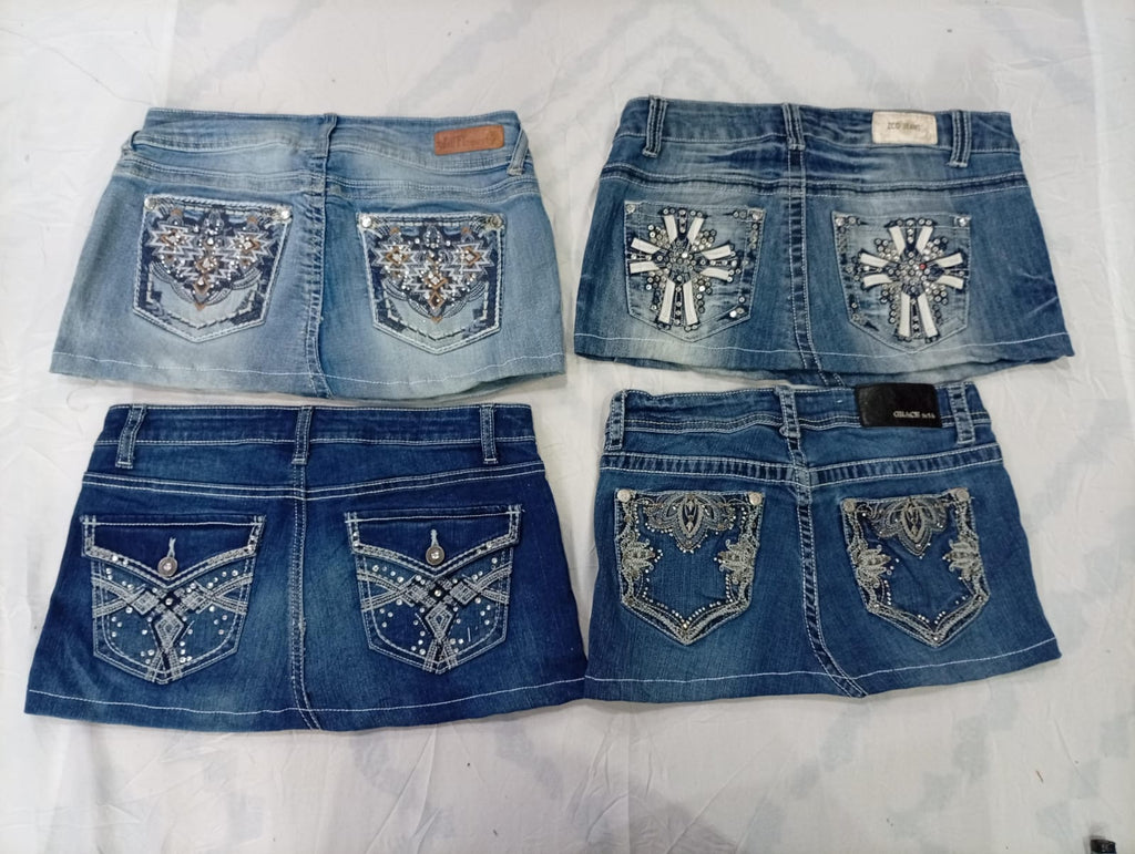 CR9715 Upcycled Y2K Mini Denim Skirts