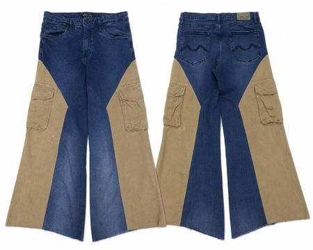 CR2148 UPCYCLED CARGO FLARE JEANS