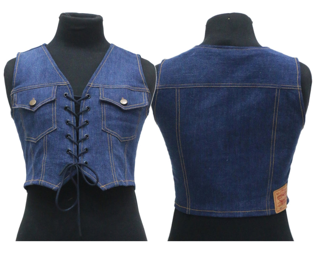 CR2169 UPCYCLED LACE-UP DENIM CORSET VEST