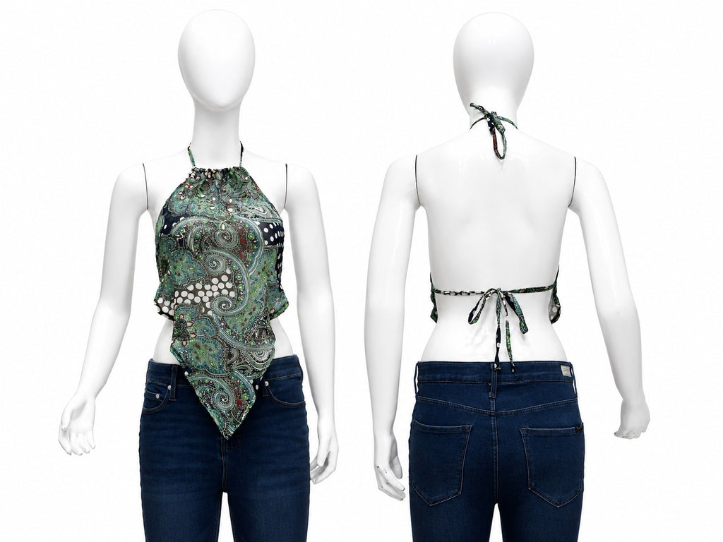 CR1924 UPCYCLED PAISLEY HALTER HANDKERCHIEF TOP