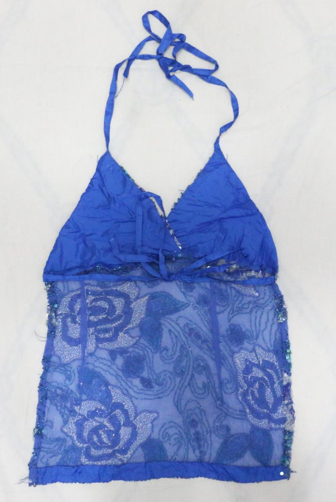 CR1891 UPCYCLED EMBELLISHED HALTER TOP