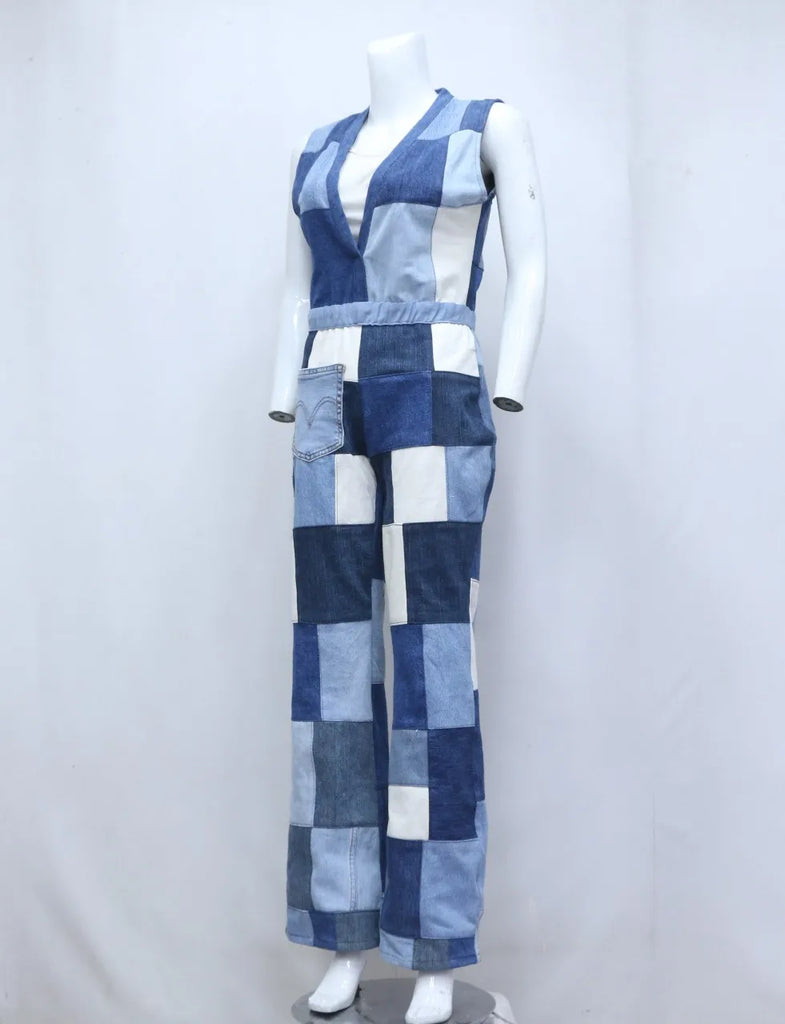 CR592 Upcycled Urban Patchwork Utility Jumpsuit