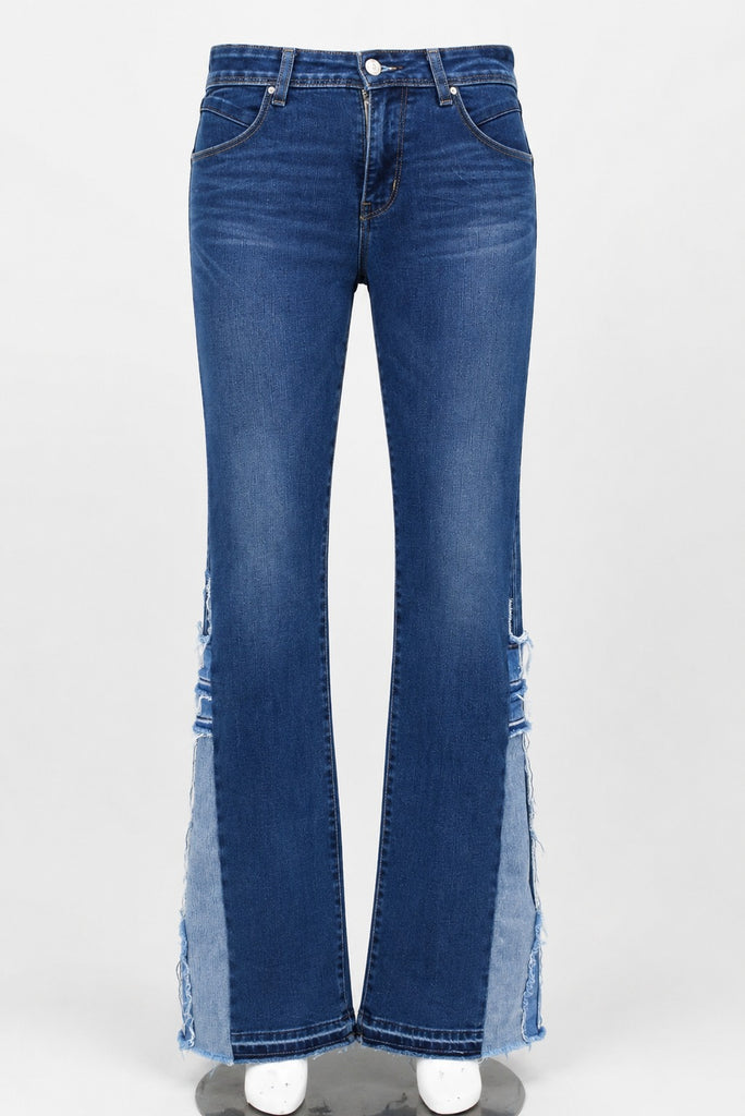 CR1871 UPCYCLED CONTRAST PANEL FLARE JEANS