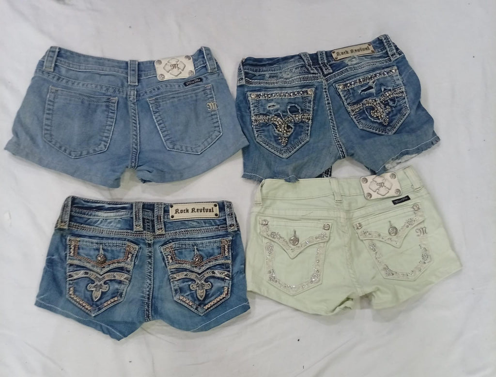 CR9349 Upcycled Mix Branded Mini Denim Skirts