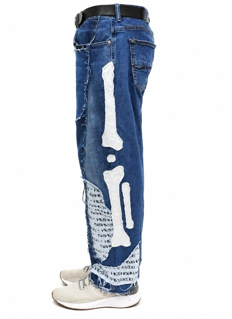 CR1854 Upcycled Graphic Patch Denim Jeans