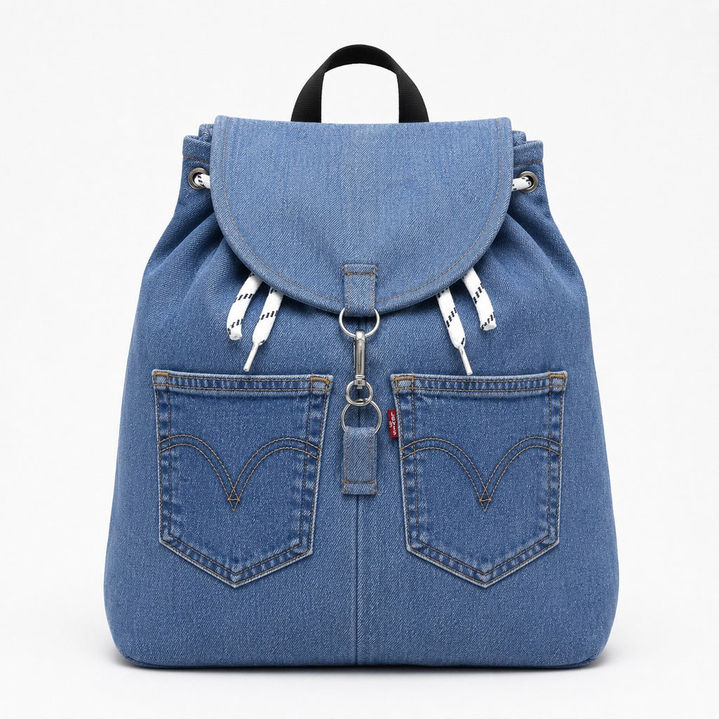CR2006 UPCYCLED DENIM DRAWSTRING BACKPACK
