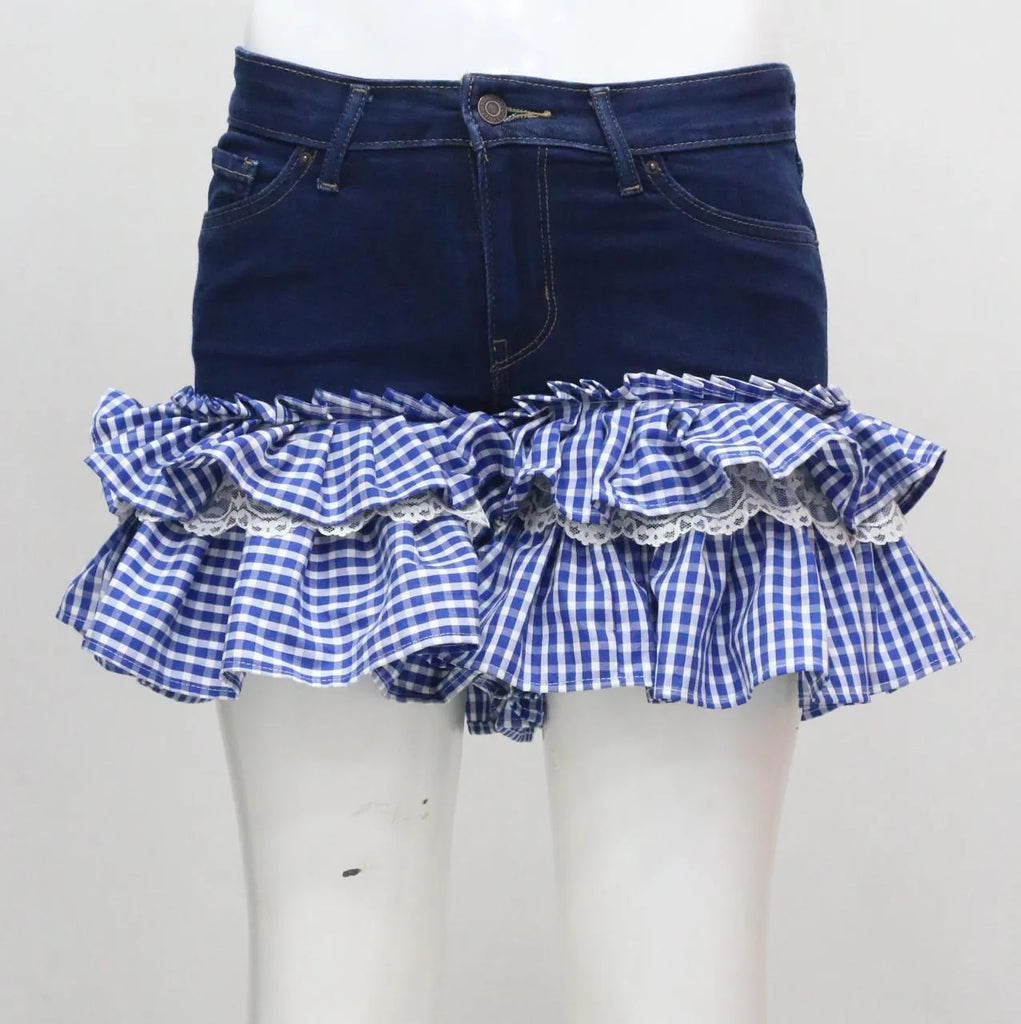 CR1562 Upcycled Denim Ruffle Mini Short