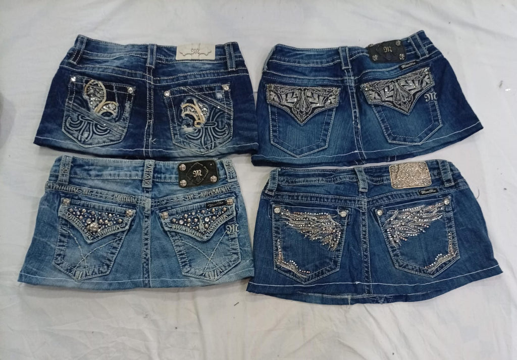 CR9445 Upcycled Miss Me Mini Denim Skirts