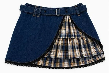 CR1840 Upcycled Denim Layered Skirt