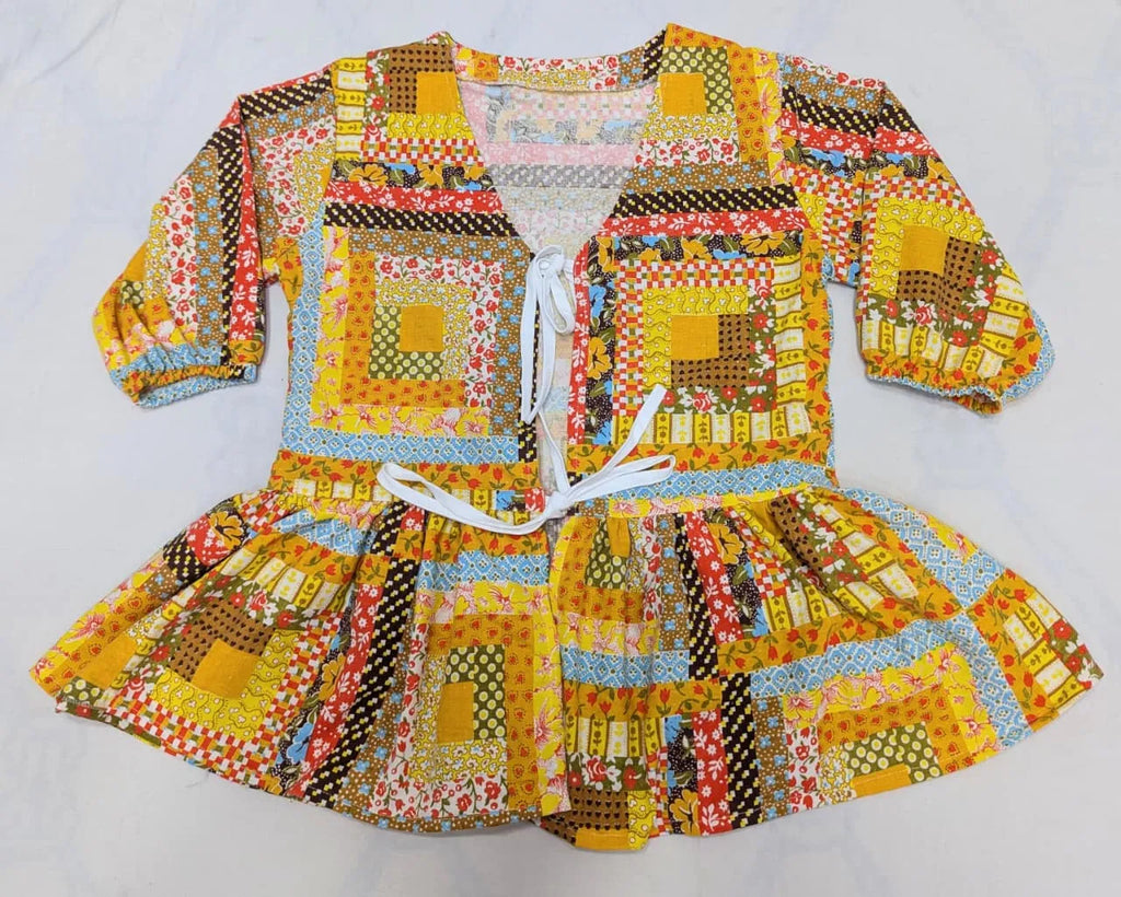CR1631 UPCYCLED TIE FRONT BABYDOLL TOP