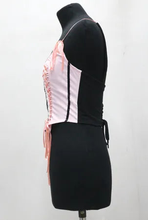 CR1863 UPCYCLED LACE-UP CORSET CAMI TOP