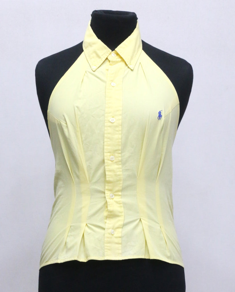 CR2016 UPCYCLED OPEN-BACK HALTER SHIRT TOP