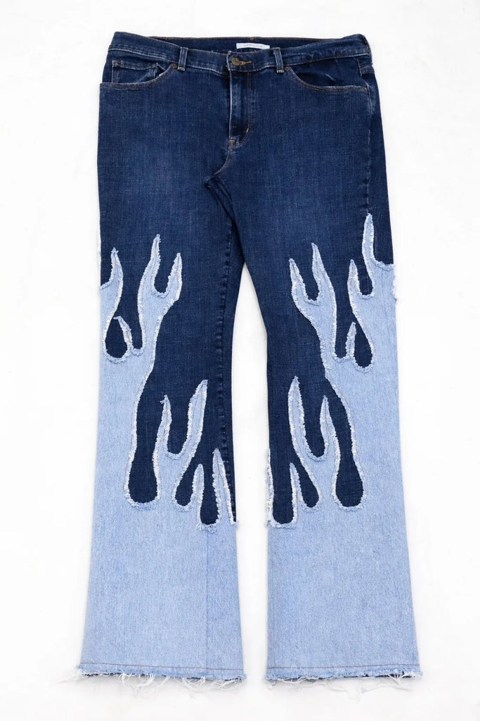 CR1689 UPCYCLED FLAME PANEL DENIM JEANS
