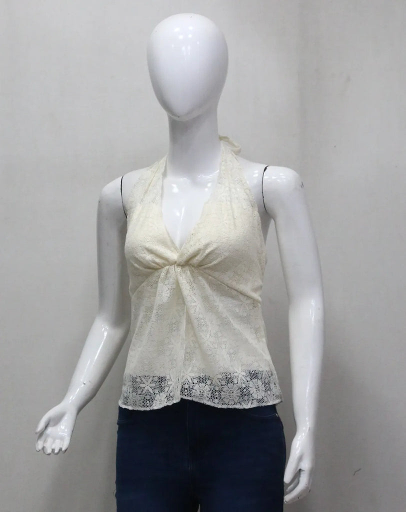 CR1459 Ivory Lace Twist Halter Top