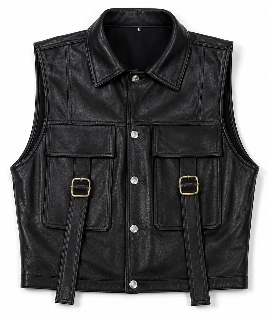 CR1865 UPCYCLED UTILITY CROPPED LEATHER VEST