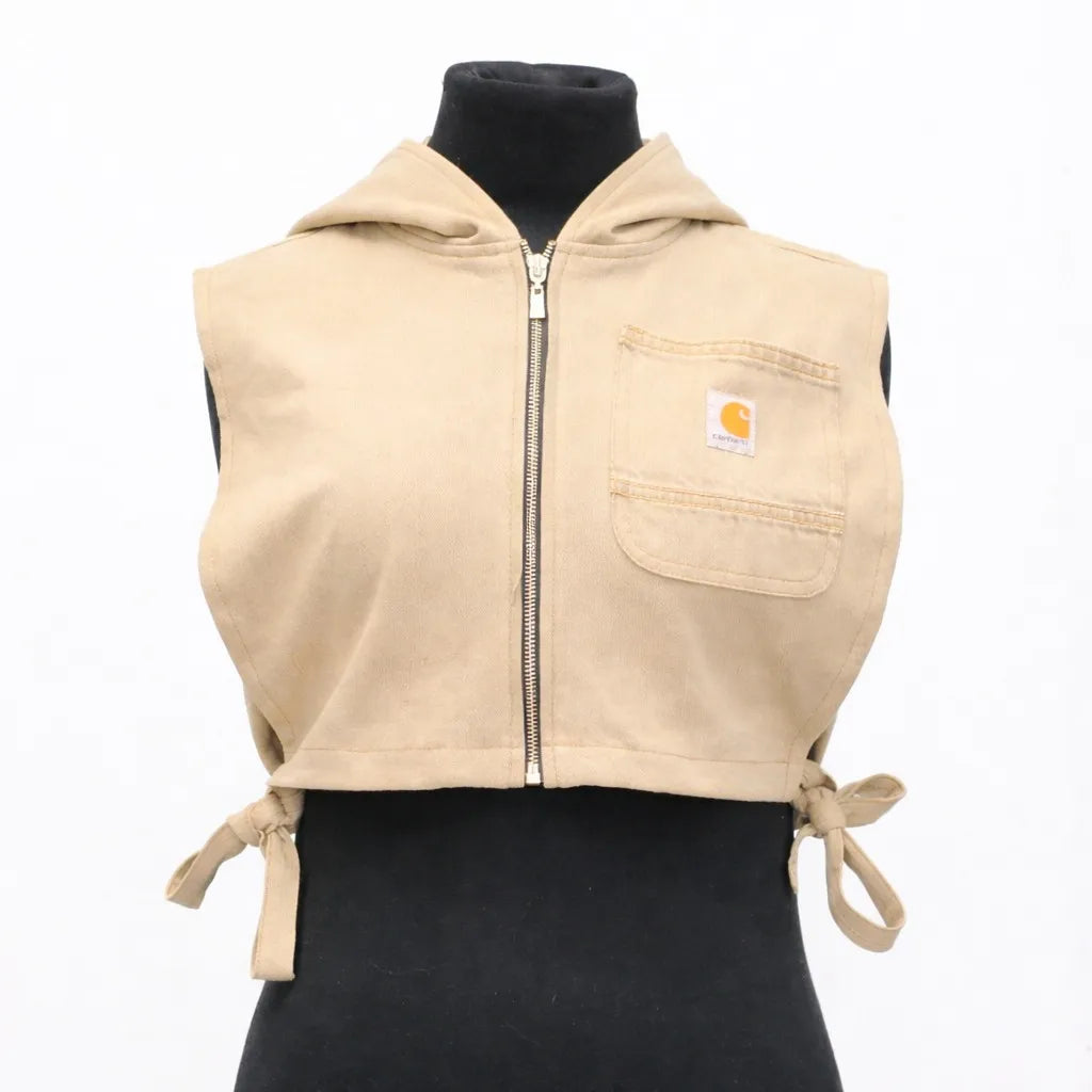 CR1116 Upcycled Cropped Hooded Denim Utility Vest