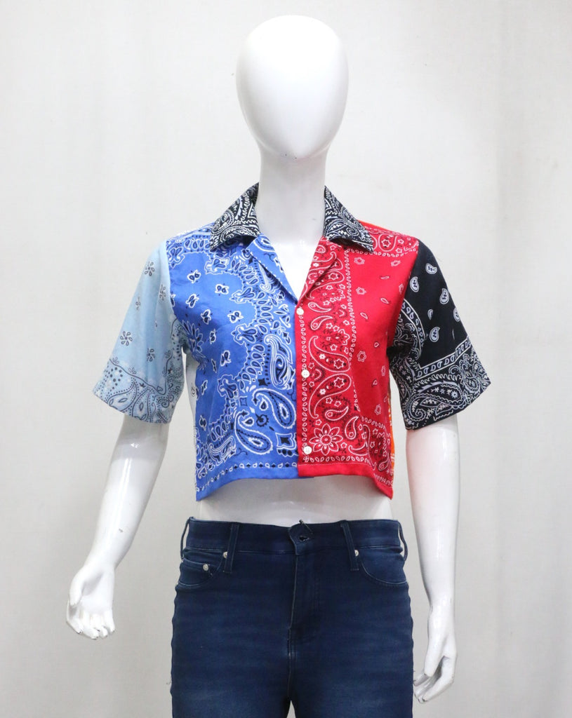 CR2027 UPCYCLED BANDANA PATCHWORK CROPPED SHIRT